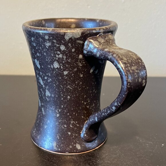 Handcrafted Tapered Pottery Mug in Charcoal Gray w/ Gray Spatters ~ Splatterware - Picture 5 of 10